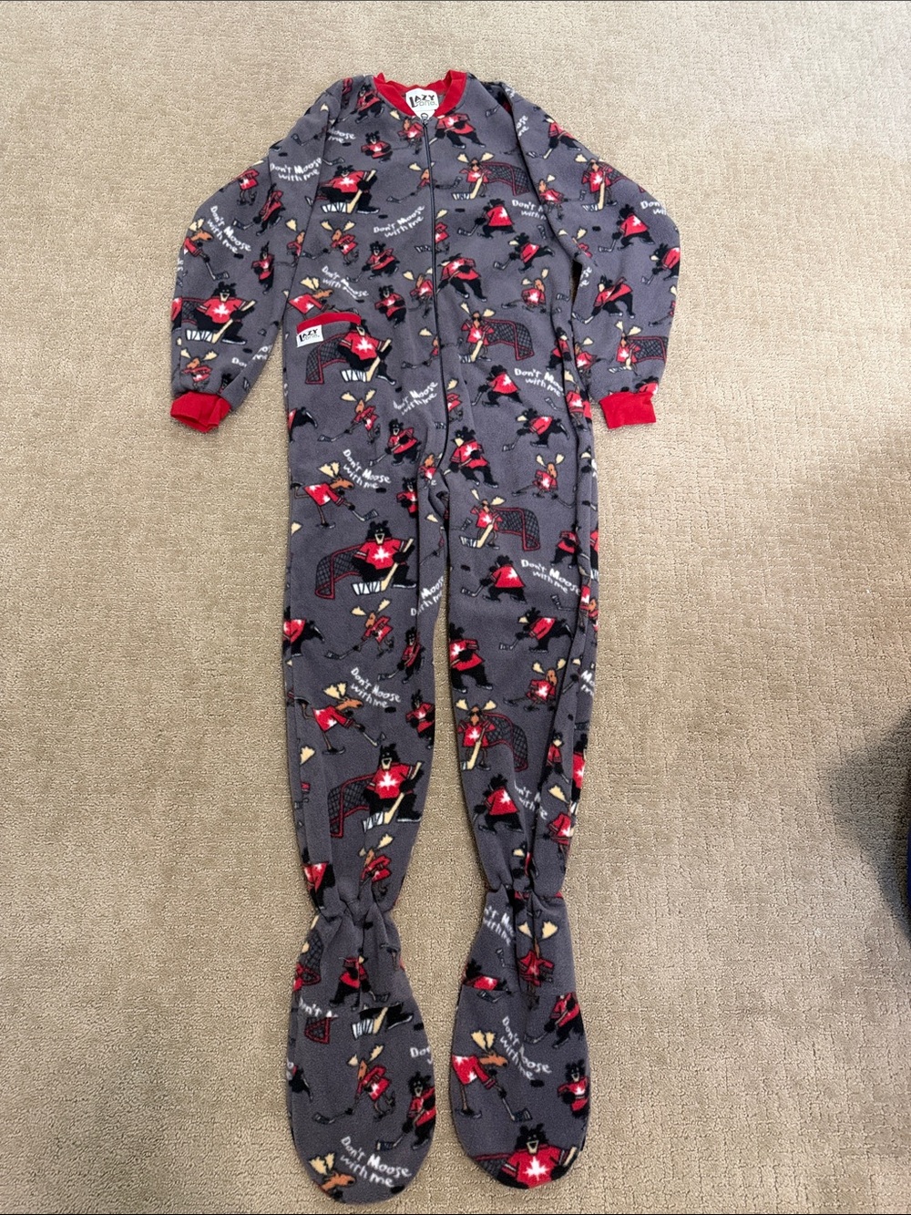 Lazy One Gray and Red Kids Fleece Footed Pajamas - Superhero Print